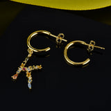 925 Silver M S Letter Drop Earrings Hoops Colorful Initial Alphabet Earrings