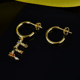 925 Silver M S Letter Drop Earrings Hoops Colorful Initial Alphabet Earrings