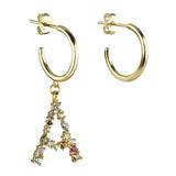 925 Silver M S Letter Drop Earrings Hoops Colorful Initial Alphabet Earrings