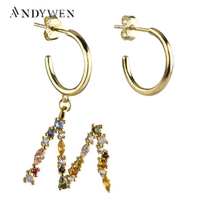 925 Silver M S Letter Drop Earrings Hoops Colorful Initial Alphabet Earrings