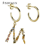 925 Silver M S Letter Drop Earrings Hoops Colorful Initial Alphabet Earrings