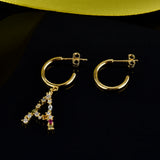 925 Silver M S Letter Drop Earrings Hoops Colorful Initial Alphabet Earrings