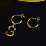 925 Silver M S Letter Drop Earrings Hoops Colorful Initial Alphabet Earrings