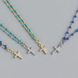 925 Silver Mini Cross Long Chain Pendant Necklace Jewelry For Women