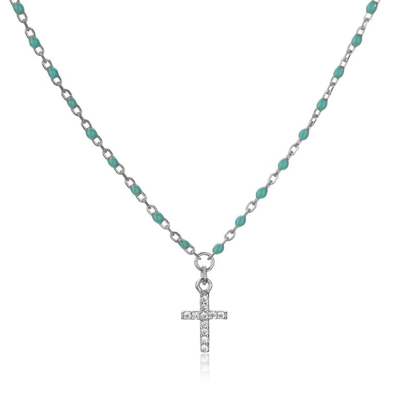 925 Silver Mini Cross Long Chain Pendant Necklace Jewelry For Women