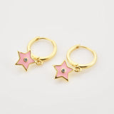 925 Silver Moon Star Enamel Earring Turquoise Pink Piercing