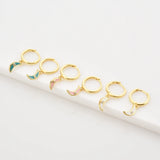 925 Silver Moon Star Enamel Earring Turquoise Pink Piercing