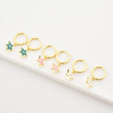 925 Silver Moon Star Enamel Earring Turquoise Pink Piercing