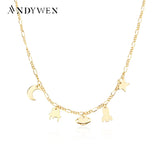 925 Silver Moon Star Global Charm Choker Long Chain Necklace