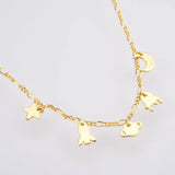 925 Silver Moon Star Global Charm Choker Long Chain Necklace