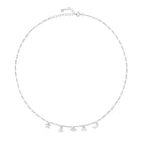 925 Silver Moon Star Global Charm Choker Long Chain Necklace