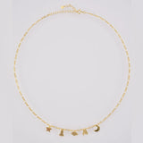 925 Silver Moon Star Global Charm Choker Long Chain Necklace