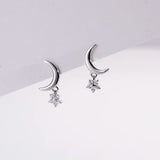 925 Silver Moon Star Stud Earring Piercing Gift