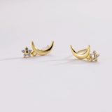 925 Silver Moon Star Stud Earring Piercing Gift