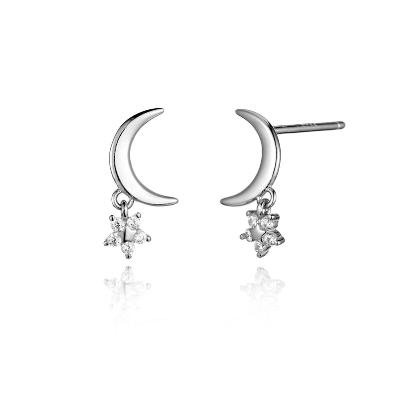 925 Silver Moon Star Stud Earring Piercing Gift