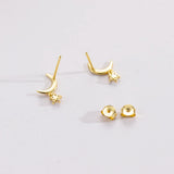 925 Silver Moon Star Stud Earring Piercing Gift