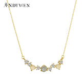925 Silver Multi-Stone Cluster Necklace Crystal Zircon Pendant Jewelry