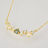 925 Silver Multi-Stone Cluster Necklace Crystal Zircon Pendant Jewelry