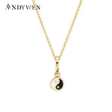 925 Silver Night Pendant Long Chain Necklace Fine Jewelry Enamel Black
