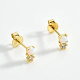 925 Silver Opal Zircon Stud Earring Women Jewelry