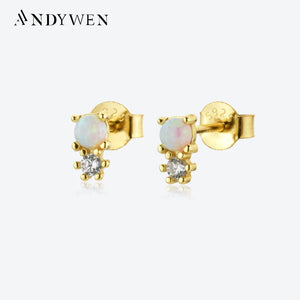 925 Silver Opal Zircon Stud Earring Women Jewelry