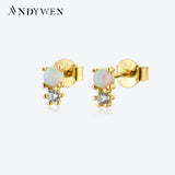 925 Silver Opal Zircon Stud Earring Women Jewelry