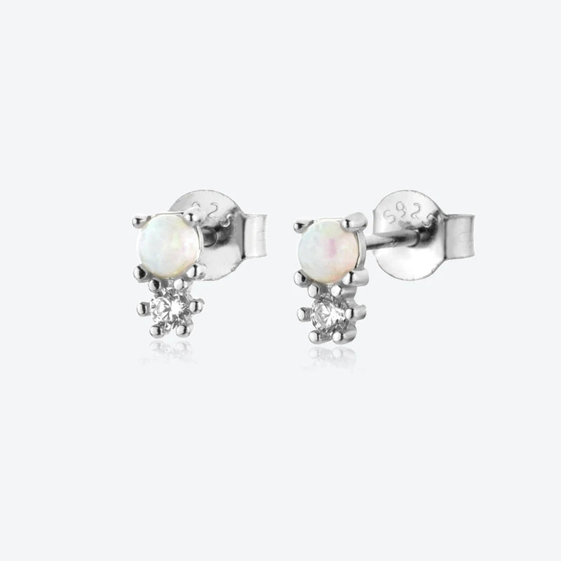 925 Silver Opal Zircon Stud Earring Women Jewelry