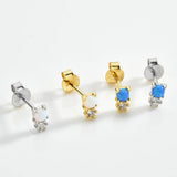 925 Silver Opal Zircon Stud Earring Women Jewelry