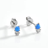 925 Silver Opal Zircon Stud Earring Women Jewelry