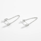 925 Silver Oval Pear Chain Stud Earring Clips Women Fine Jewelry