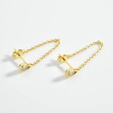 925 Silver Oval Pear Chain Stud Earring Clips Women Fine Jewelry