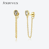 925 Silver Oval Pear Chain Stud Earring Clips Women Fine Jewelry