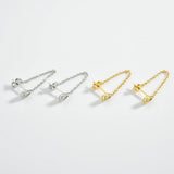 925 Silver Oval Pear Chain Stud Earring Clips Women Fine Jewelry