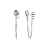 925 Silver Oval Pear Chain Stud Earring Clips Women Fine Jewelry