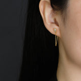 925 Silver Oval Pear Chain Stud Earring Clips Women Fine Jewelry