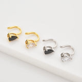 925 Silver Oval Zircon CZ Earcuff Earring Clips Piercing Women Wedding Jewelry