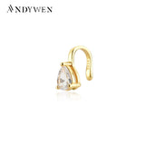 925 Silver Oval Zircon CZ Earcuff Earring Clips Piercing Women Wedding Jewelry