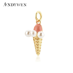 925 Silver Pearl Ice Cream Pendant Charm Women Wedding Jewelry