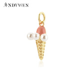 925 Silver Pearl Ice Cream Pendant Charm Women Wedding Jewelry
