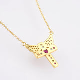 925 Silver Pink Cupid Love Wing Cross Long Chain Necklace Wedding Gift