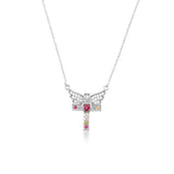 925 Silver Pink Cupid Love Wing Cross Long Chain Necklace Wedding Gift