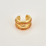 925 Silver Pink Orange Zircon Earcuff Earring Without Piercing Clips