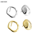 925 Silver Circle Stud Earring Irregular Women Fine Rock Party Jewelry