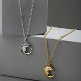 925 Sterling Silver Plain Moon Pendant Long Chain Women Fine Jewelry