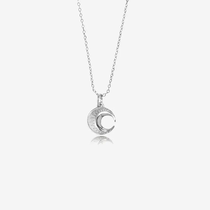 925 Sterling Silver Plain Moon Pendant Long Chain Women Fine Jewelry