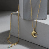 925 Sterling Silver Plain Moon Pendant Long Chain Women Fine Jewelry
