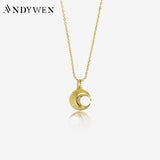 925 Sterling Silver Plain Moon Pendant Long Chain Women Fine Jewelry