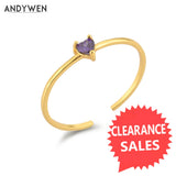 925 Silver Purple CZ Heart Zircon Adjustable Ring Resizable Thin Small Jewelry