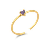925 Silver Purple CZ Heart Zircon Adjustable Ring Resizable Thin Small Jewelry