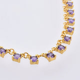 925 Silver Purple Zircon CZ Chain Choker Necklace Women